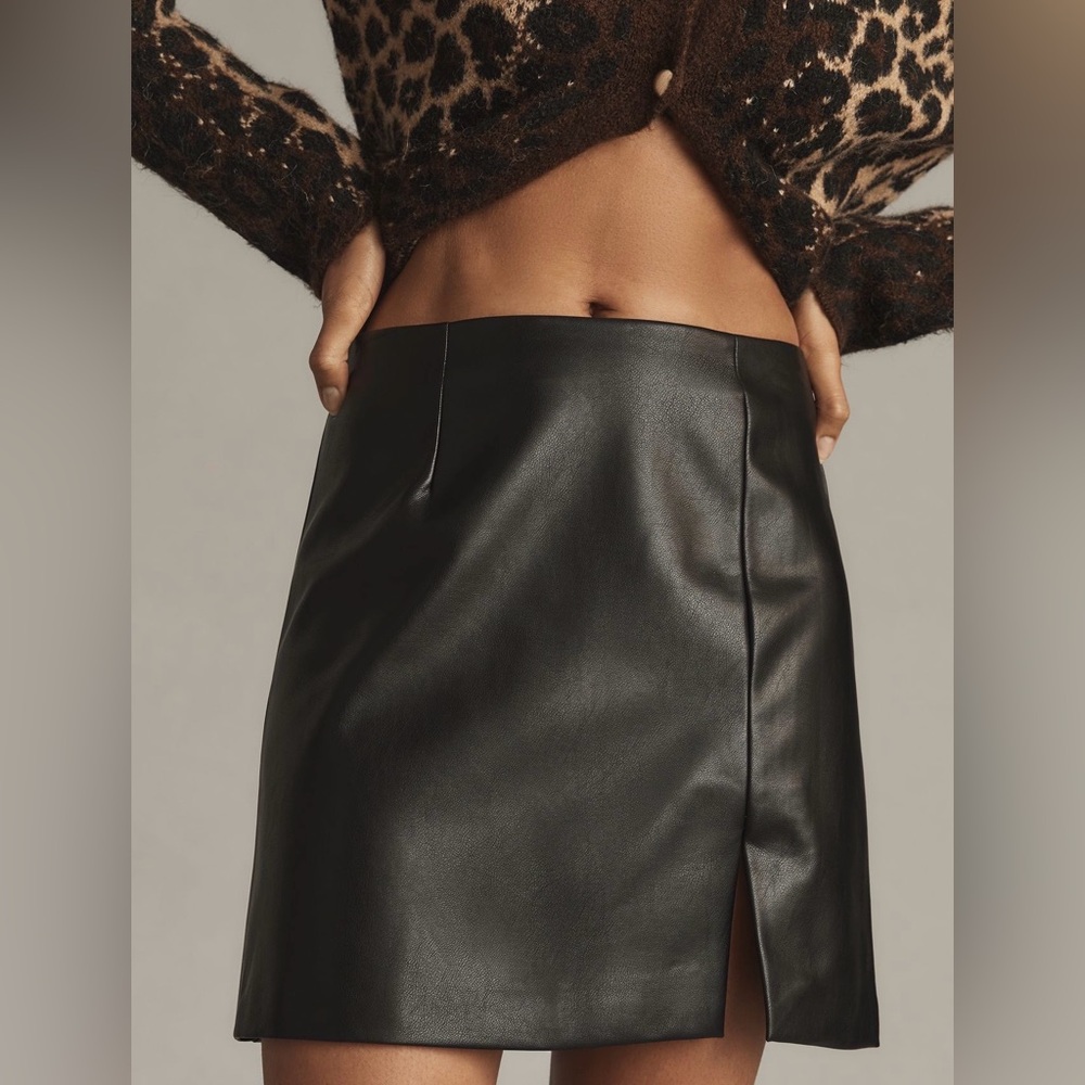 Maeve Faux Leather Mini Skirt With Side-Slit.